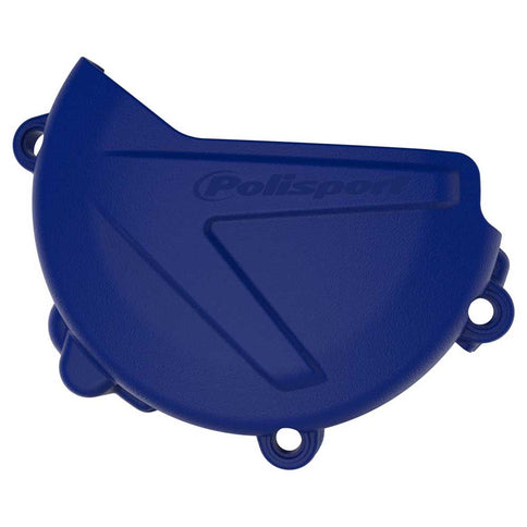 Blue Polisport clutch cover for YZ125 dirt bike, durable protective motorcycle part with detailed design.