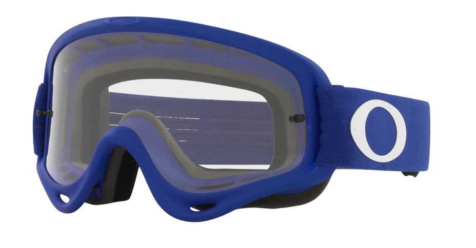 OAKLEY O-Frame MX Goggle in blue clear with adjustable strap and impact-resistant lens, designed for motocross racing.