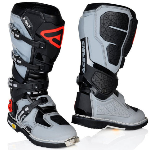 ACERBIS XROCK grey MX motocross boots with reinforced ankle support and durable rubber soles.