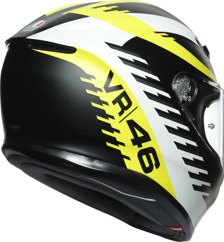 AGV K6 Rapid 46 yellow, white, black road helmet with matte finish, aerodynamic design, and adjustable straps.