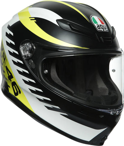 AGV K6 Rapid 46 yellow, white, and black road helmet with matte finish, aerodynamic design, and secure straps.