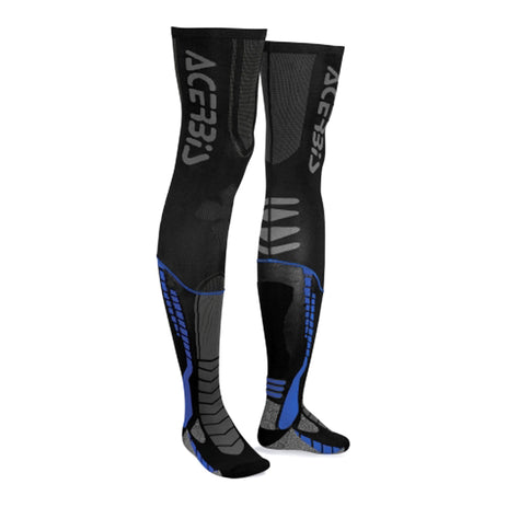 Blue and black Acerbis X-LEG PRO MX socks with reinforced ankle and arch support for motocross riding.