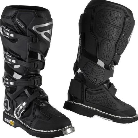Acerbis XROCK Black MX boots with sturdy black design, ankle support, and rugged sole for motocross riding.