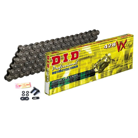 Black DID 428VX X-Ring motorcycle chain with split link, designed for RBS-YAMAHA bikes, featuring durable construction and precise fit.