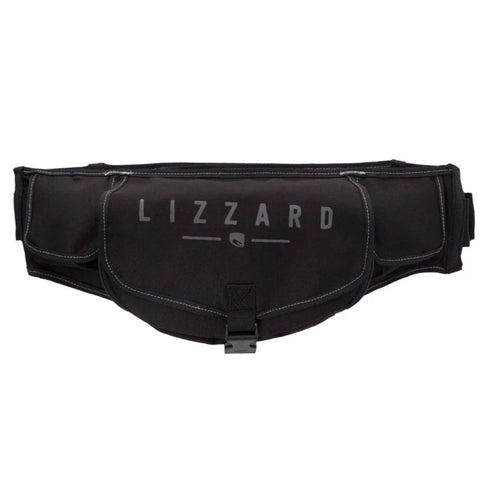 LIZZARD Garage Bumbag front view showing durable black material with multiple storage compartments and adjustable strap