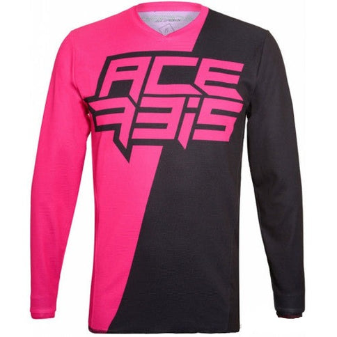Pink and black ACERBIS SKYCLAD MX jersey with long sleeves and race-inspired design, shown on a model.