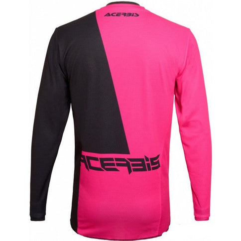 Pink and black ACERBIS SKYCLAD MX jersey with long sleeves, lightweight fabric, and bold design, suitable for motocross riding.