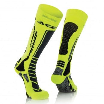 ACERBIS MX PRO Socks in fluorescent yellow and black with breathable fabric, designed for motocross riding.