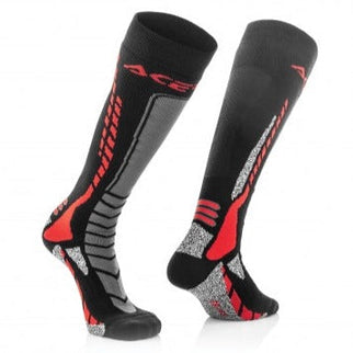 Youth ACERBIS MX PRO socks in red and black, featuring durable fabric and sporty design for motocross riding.