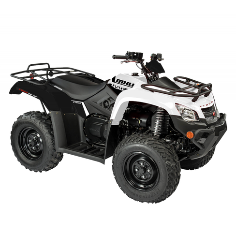 KYMCO MXU 450i all-terrain vehicle with rugged tires and sturdy frame, designed for off-road adventure and utility use.