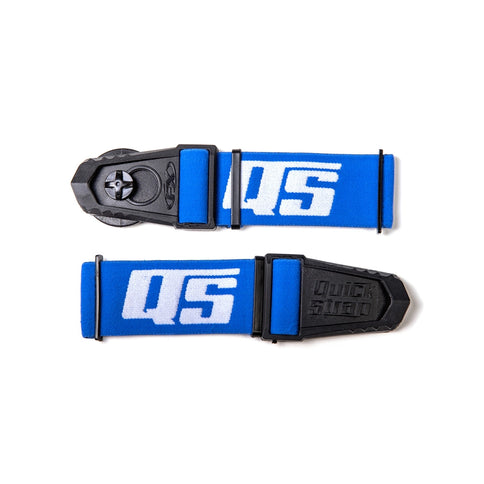 Blue QUICK STRAP goggles mount, a versatile accessory for secure and easy goggle attachment, shown in the image.