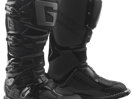 Black GAERNE SG12 MX boots with durable design and secure straps, ideal for motocross riding.