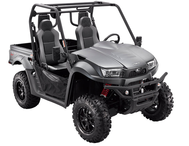 KYMCO UXV 700 all-terrain vehicle with rugged design and large tires, shown in a side view for outdoor off-road adventures.