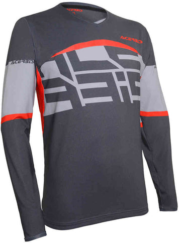 ACERBIS BLACKFIRE MX jersey in black, red, and grey with breathable fabric and sporty design, ideal for motocross riding.