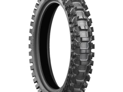 BRIDGESTONE BATTLECROSS X20 rear motorcycle tire 110/90-19 with rugged tread pattern for off-road riding.