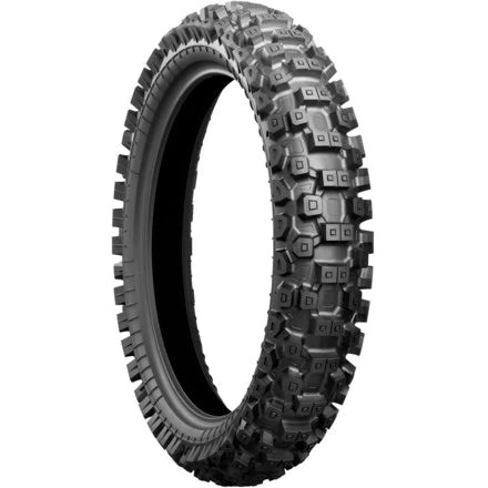 Bridgestone Battlecross X30 rear motorcycle tire, size 110/100-18, featuring rugged tread for off-road riding durability.