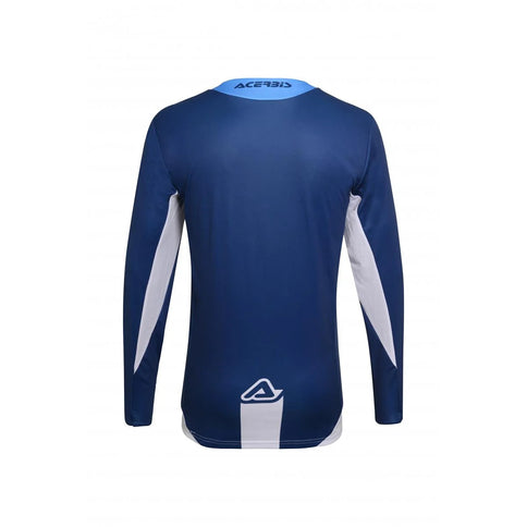 Blue and white SASANSI MX jersey by ACERBIS featuring breathable fabric and sporty design for motocross riding.