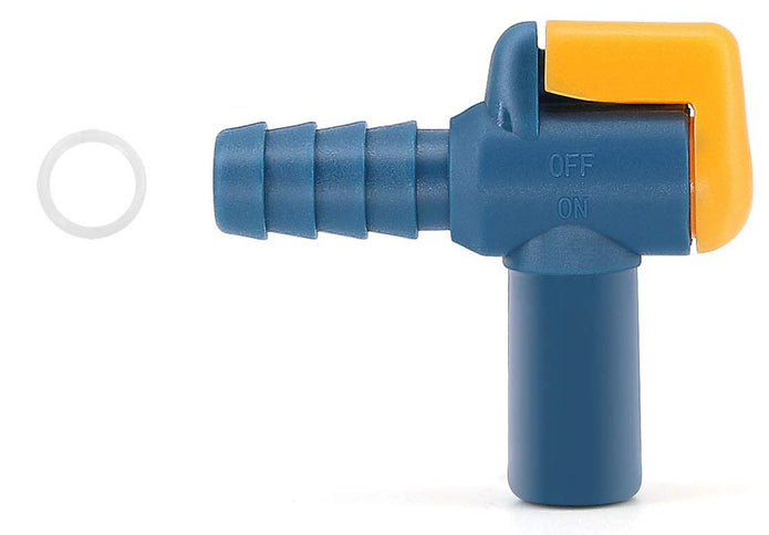 Lizzard 90-degree bite valve for hydration system accessories, showing a close-up of the black plastic valve with a flexible tube connection.