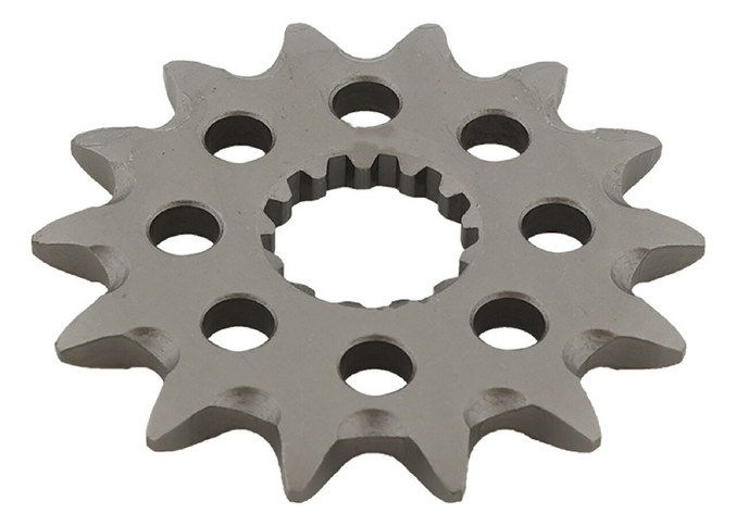 Steel 14-tooth front sprocket from SUPERSPROX, showing the gear's teeth and sturdy metal construction.
