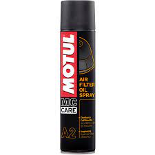MOTUL Motul A2 Air Filter Oil Spray 400ml bottle, used for cleaning and protecting motorcycle air filters with oil spray.