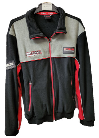 RBS Yamaha fleece jacket from RBS Apparel, navy blue with Yamaha logo, soft fleece material, front zipper, casual wear.