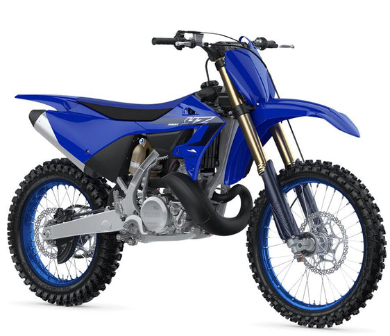 Yamaha YZ250X off-road dirt bike with blue frame, knobby tires, and racing suspension, ready for motocross and trail riding.