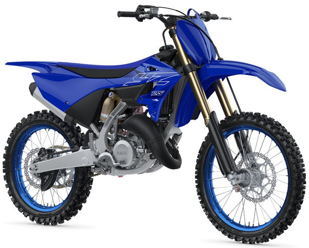 Yamaha YZ 125 off-road motocross bike with rugged tires and sporty design, ready for dirt trail riding.