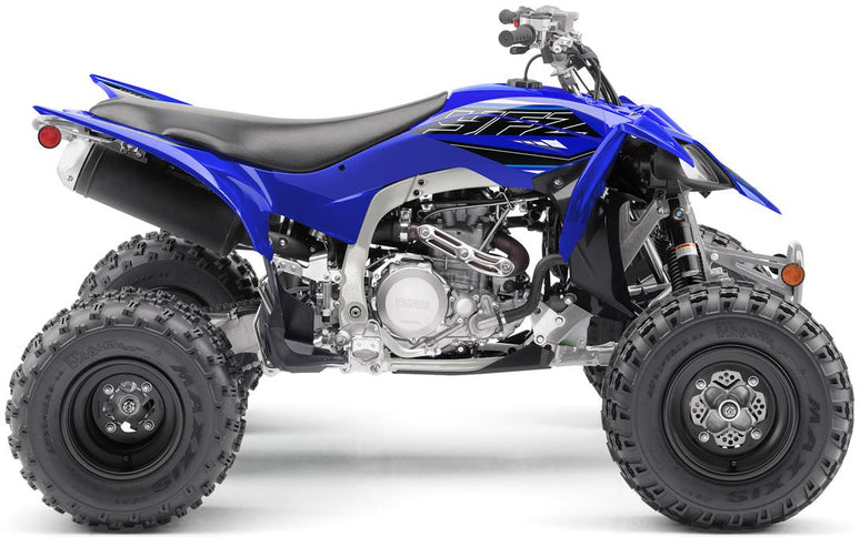 Yamaha YFZ450R ATV with rugged tires and sporty design, ready for off-road adventures.