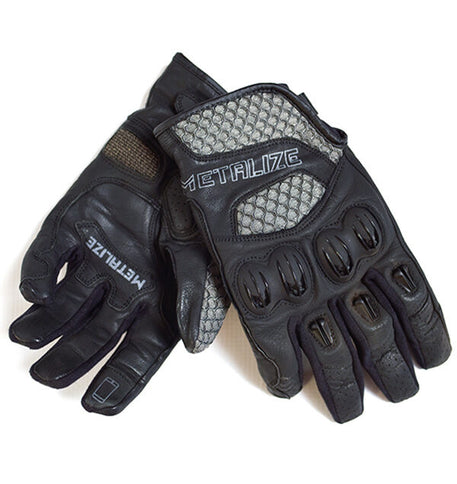 Black and grey Metalize 350 Shorty Road Gloves with padded palms and adjustable wrist straps.
