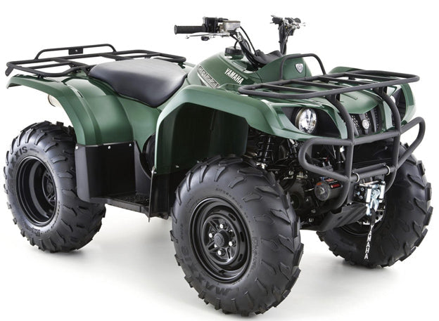 Yamaha YFM 350 Grizzly 2x4 ATV motorcycle with rugged design and off-road tires, suitable for outdoor adventure.