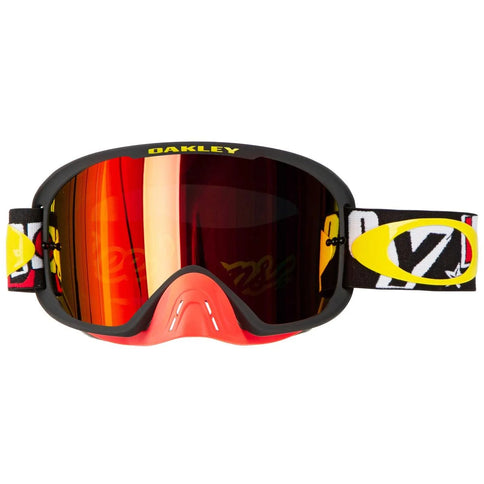 Oakley O-Frame 2.0 Pro MX Goggles in Anarchy Red with clear lens, designed for motocross riding and helmet compatibility.
