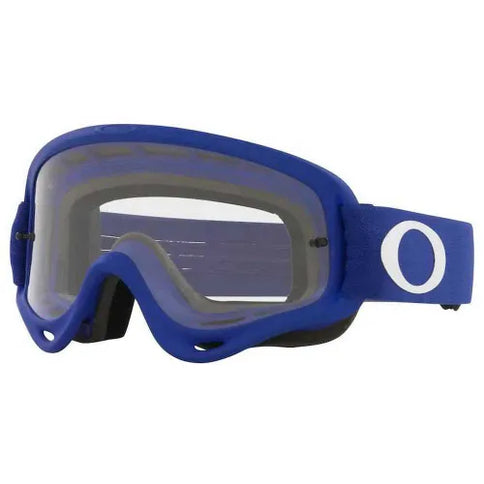 Blue clear OAKLEY XS O-Frame MX goggles with adjustable strap and reinforced lens for motocross riding.