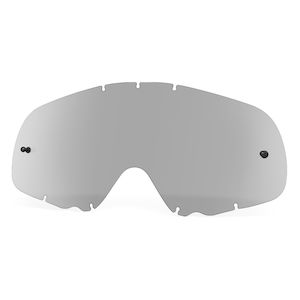 Oakley L-Frame grey goggle lens with light grey tint, designed for MX goggles, showing close-up of lens detail