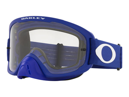 Oakley O-Frame 2.0 Pro MX goggles with blue clear lens and sturdy frame, designed for motocross riding.