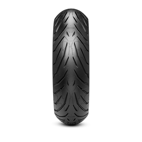 Pirelli Angel ST motorcycle front tire with 120/70/17 size, showing tread pattern and sidewall design.
