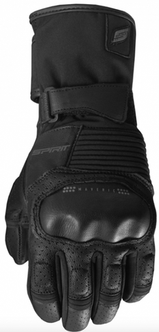 Black SPIRIT SGI Maverick road gloves with padded palms and adjustable wrist straps, designed for cycling comfort and grip.