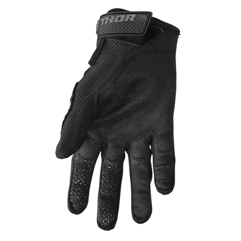 Black THOR SECTOR MX gloves with reinforced palms and flexible material, designed for motocross riding.