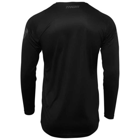 Black THOR SECTOR Minimal MX motocross jersey with sleek design and breathable fabric, ideal for motocross riding.