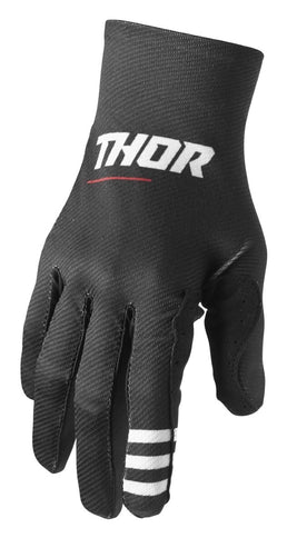 Black THOR Agile Plus MX gloves with reinforced palm and adjustable wrist strap, designed for motocross riding.