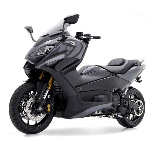 Yamaha T-MAX 560 scooter from 2022, shown in side view with sleek black design and modern sporty appearance.