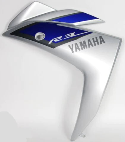 Yamaha YZF-R3 front under body panel, black plastic motorcycle fairing component with RBS-YAMAHA branding.
