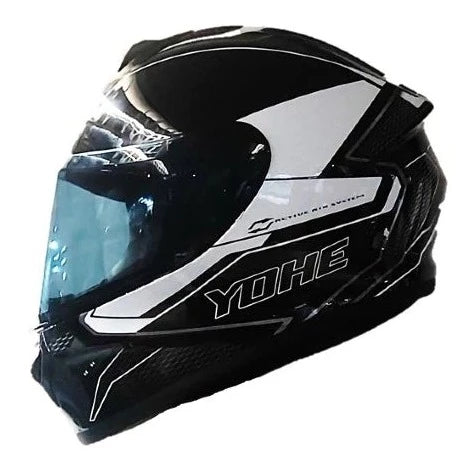 Glossy YOHE 977 black and white road helmet with aerodynamic design and ventilation for cycling safety and comfort.